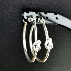 Sterling silver solid hoop earrings with Love Knot NEW